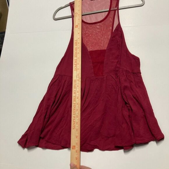 Intimately Free People Raspberry Red Mesh Illusion Peplum Blouse Women's Mediumo - Picture 11 of 11